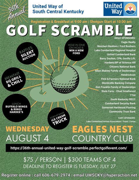 Golf scrambles near me - A 4-man scramble is a fun and popular format for golfers of all skill levels. Here are the basic rules: Each team consists of 4 players. All 4 players tee off on each hole. The best shot is selected and all players play their second shots from that spot. This continues until the ball is holed out.